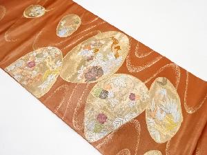 箔置き　貝合わせに花鳥・葡萄模様袋帯